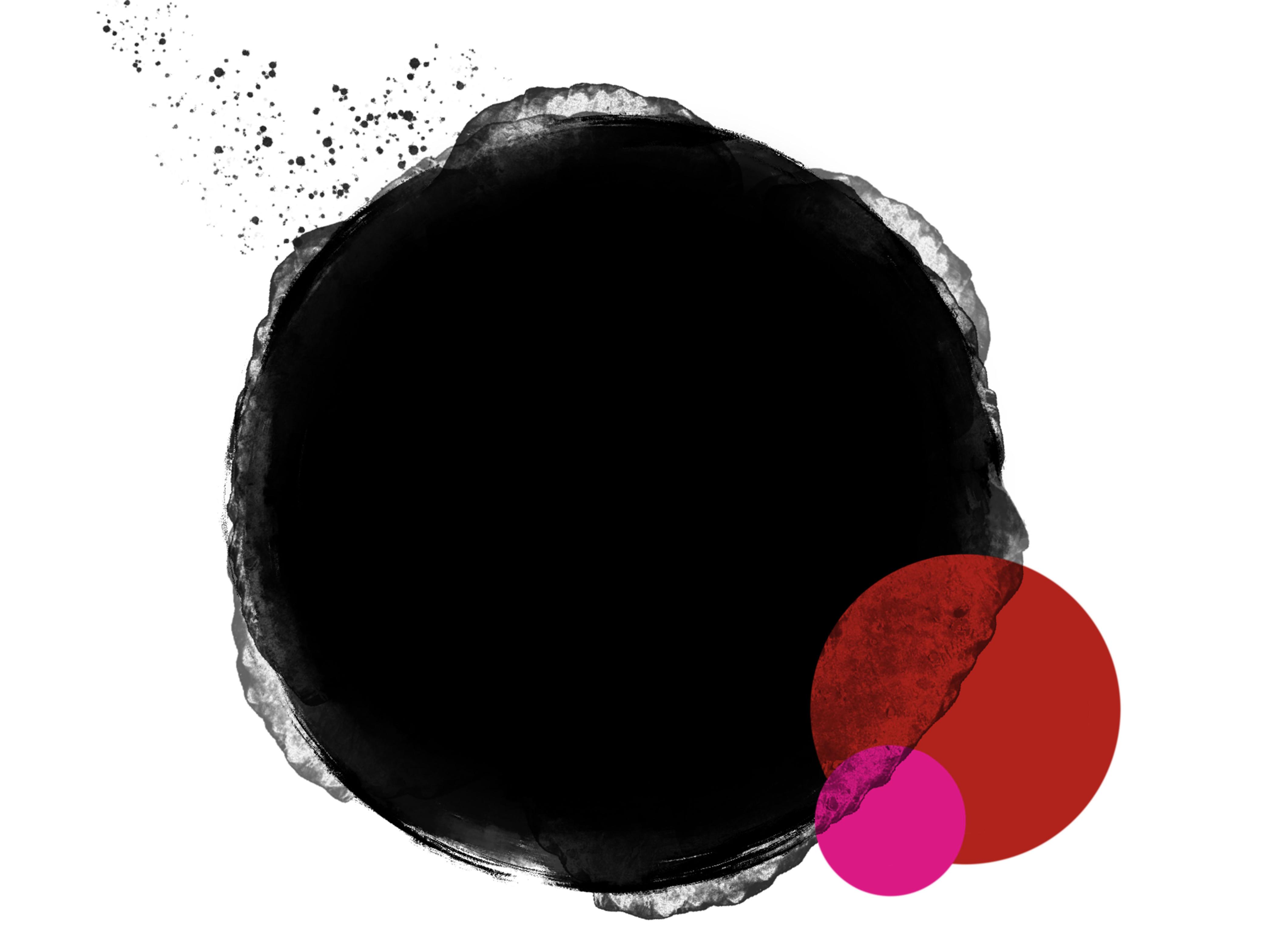 CGDS logo, a black ink dot with two smaller red and pink dots
