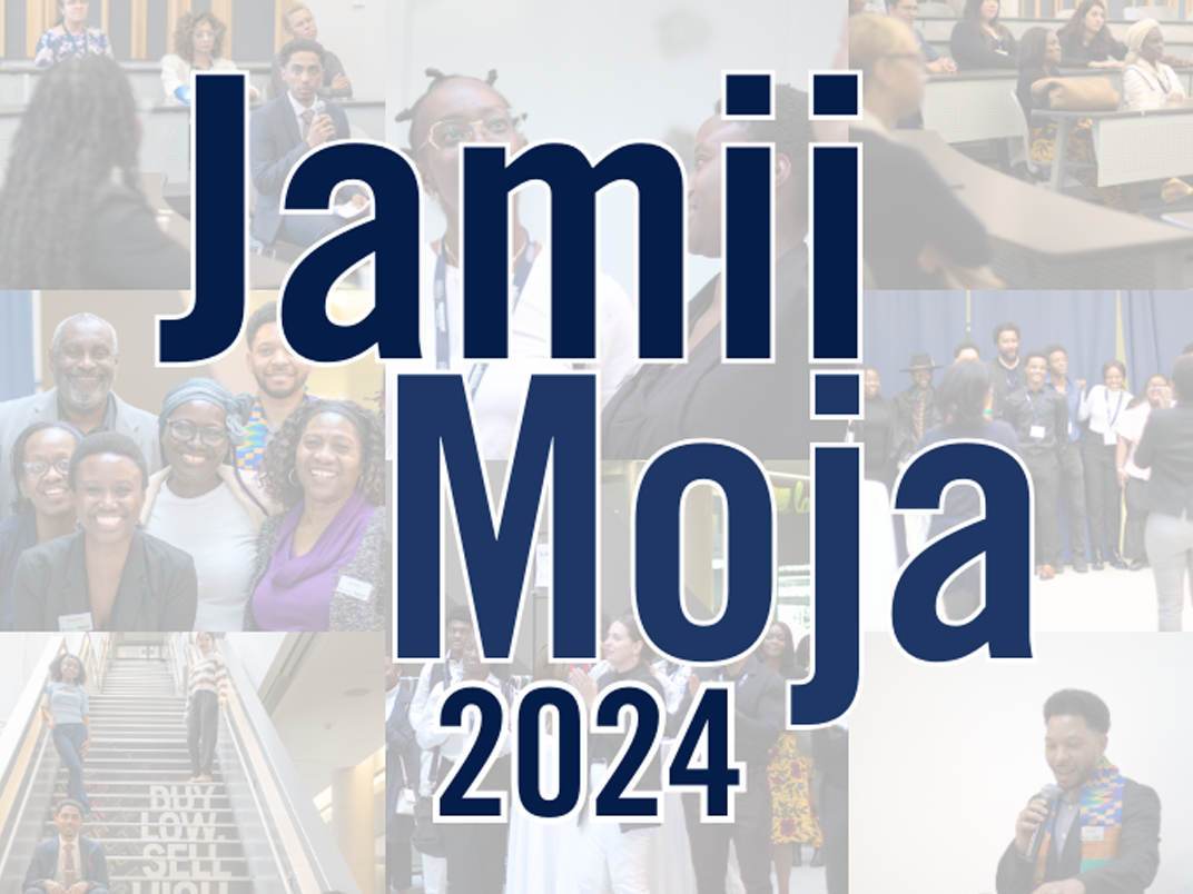 Jamii Moja 2024 poster depicting a diverse representation of smiling community members at previous events at the University of Toronto Scarborough.