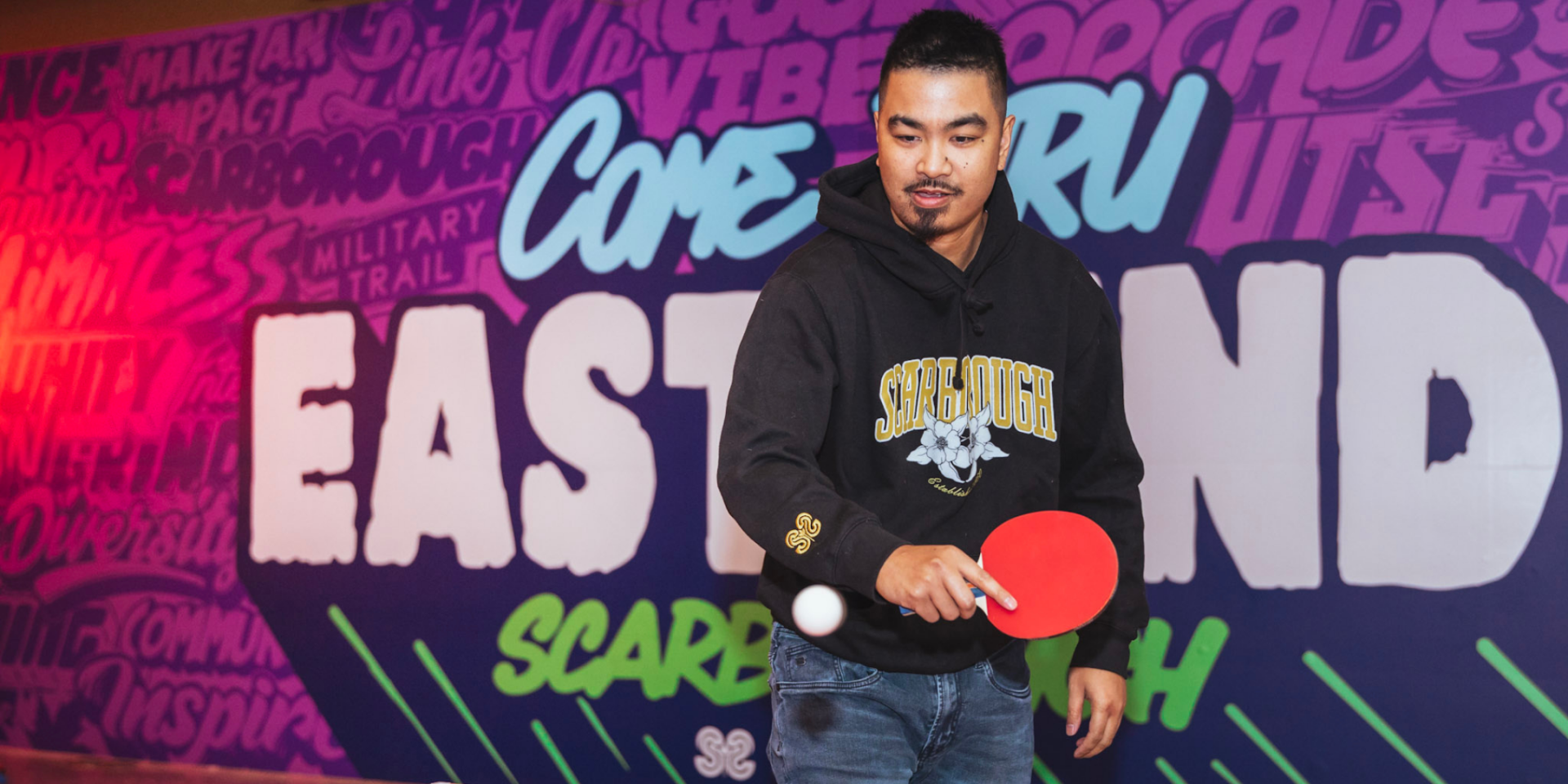 Creator of Scarborough Spots Jesse Asido plays table tennis