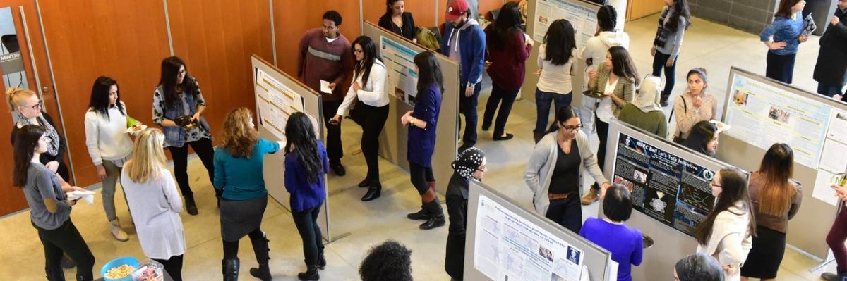 People at a research poster event