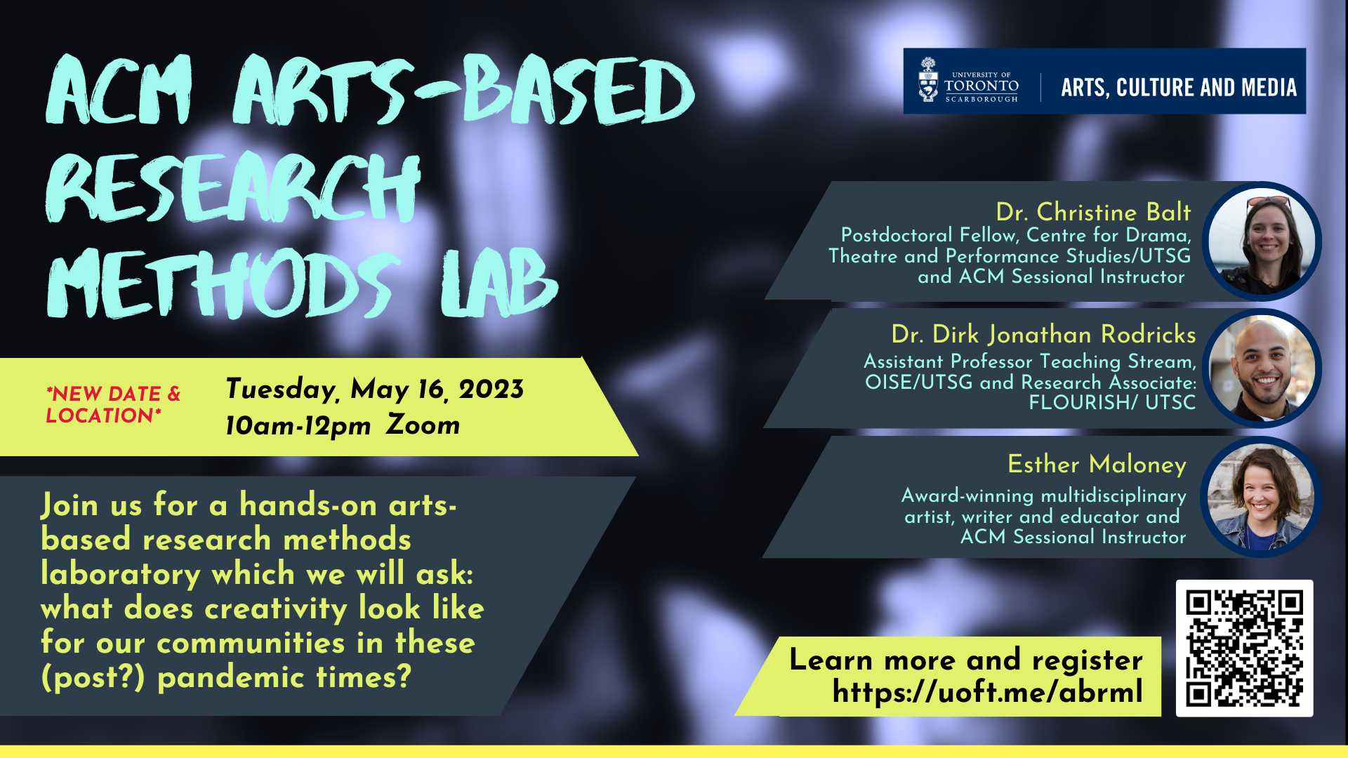 Banner of the Arts-based Research Methods Lab with information listed on the webpage.