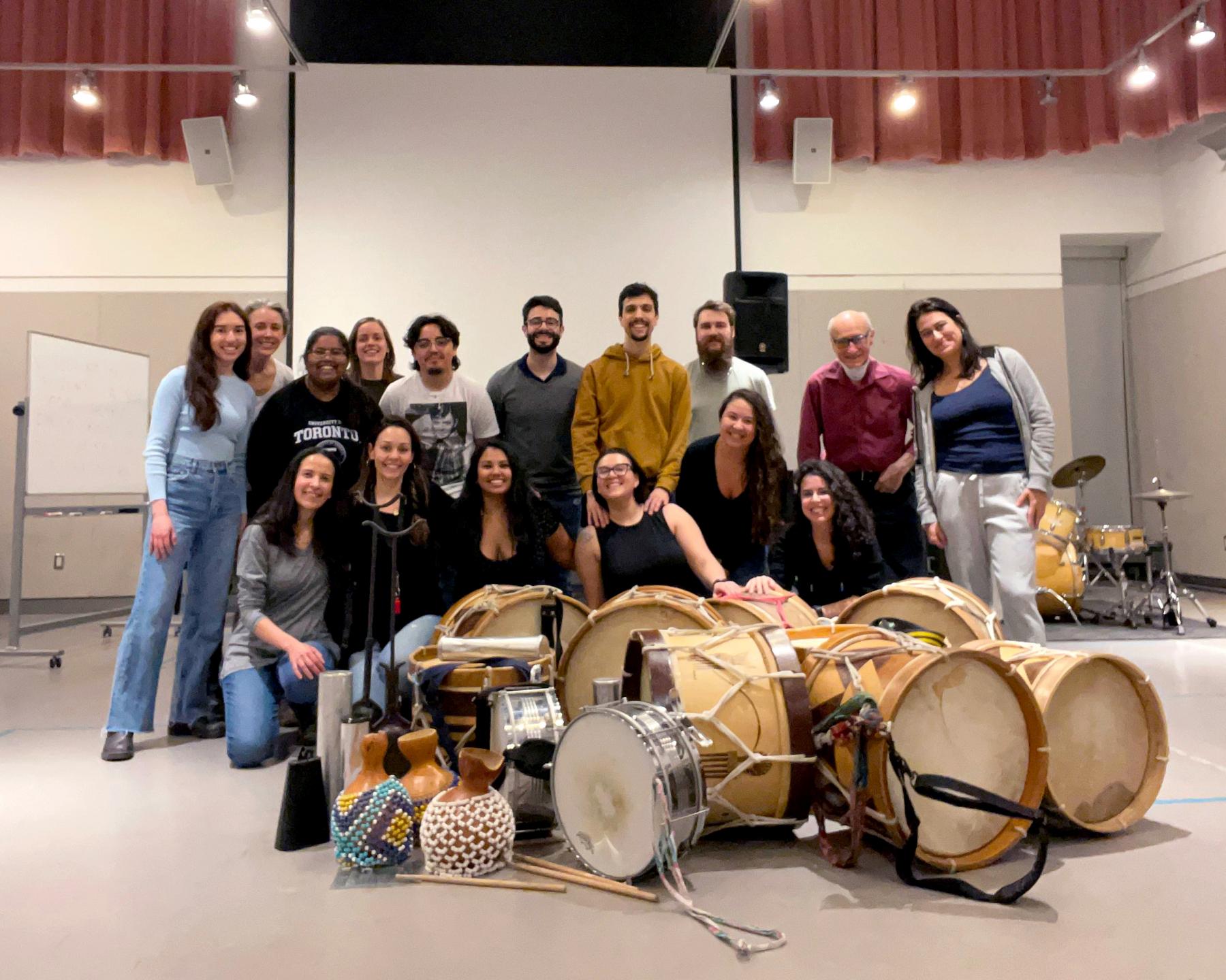 Group photos of the participants at the Brazilian Maracatu session. Taken in Winter 2023.