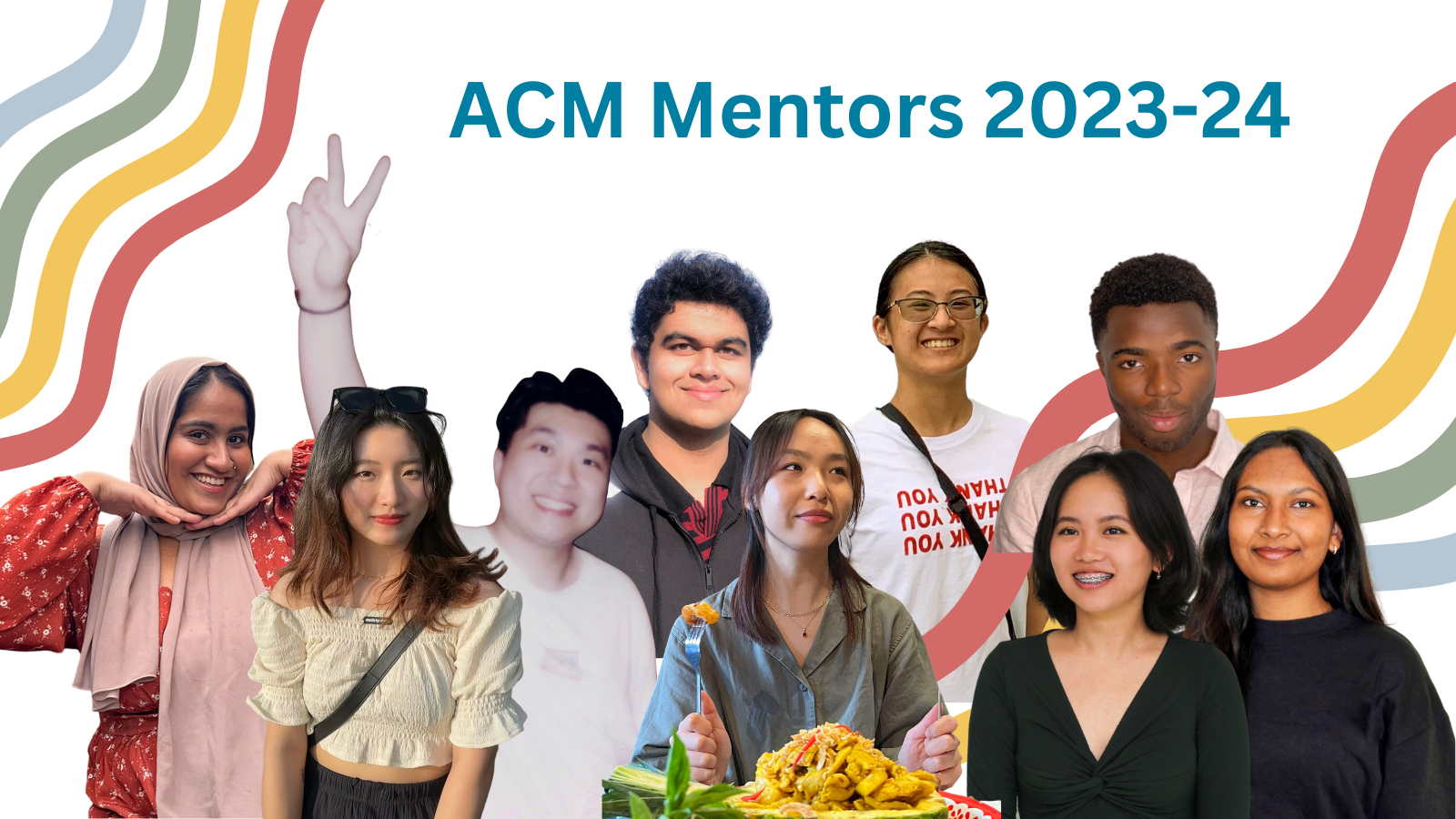 collage of the acm mentors headshot put together with rainbows in the background