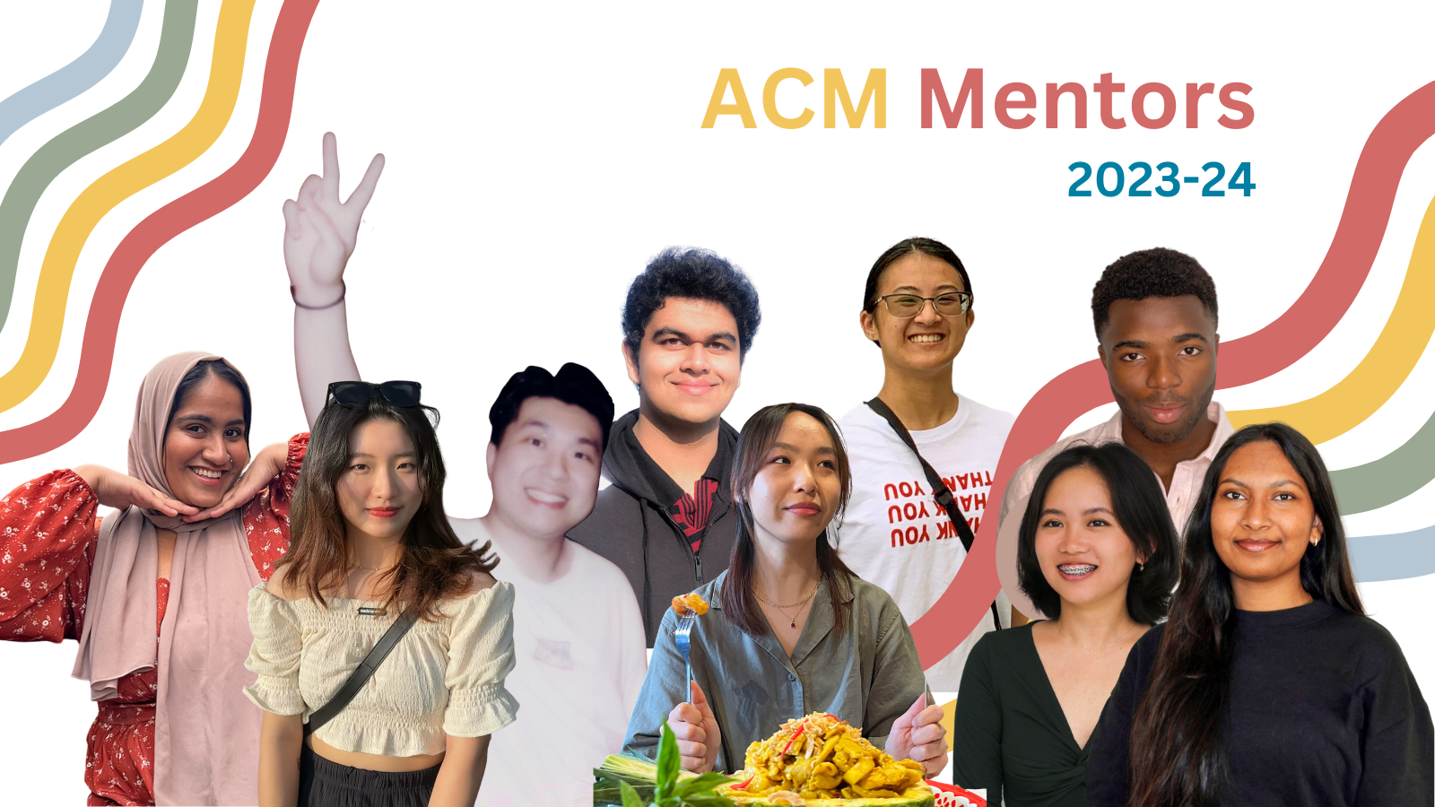 collage of the acm mentors headshot put together with rainbows in the background