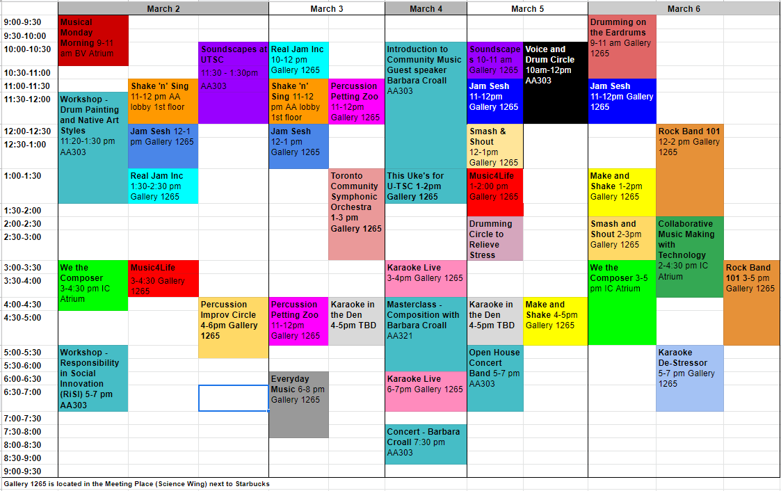 Schedule for music week