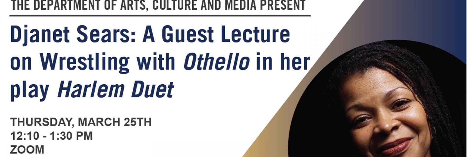 Djanet Sears: A guest lecture on wrestling with Othello in her play Harlem Duet Banner