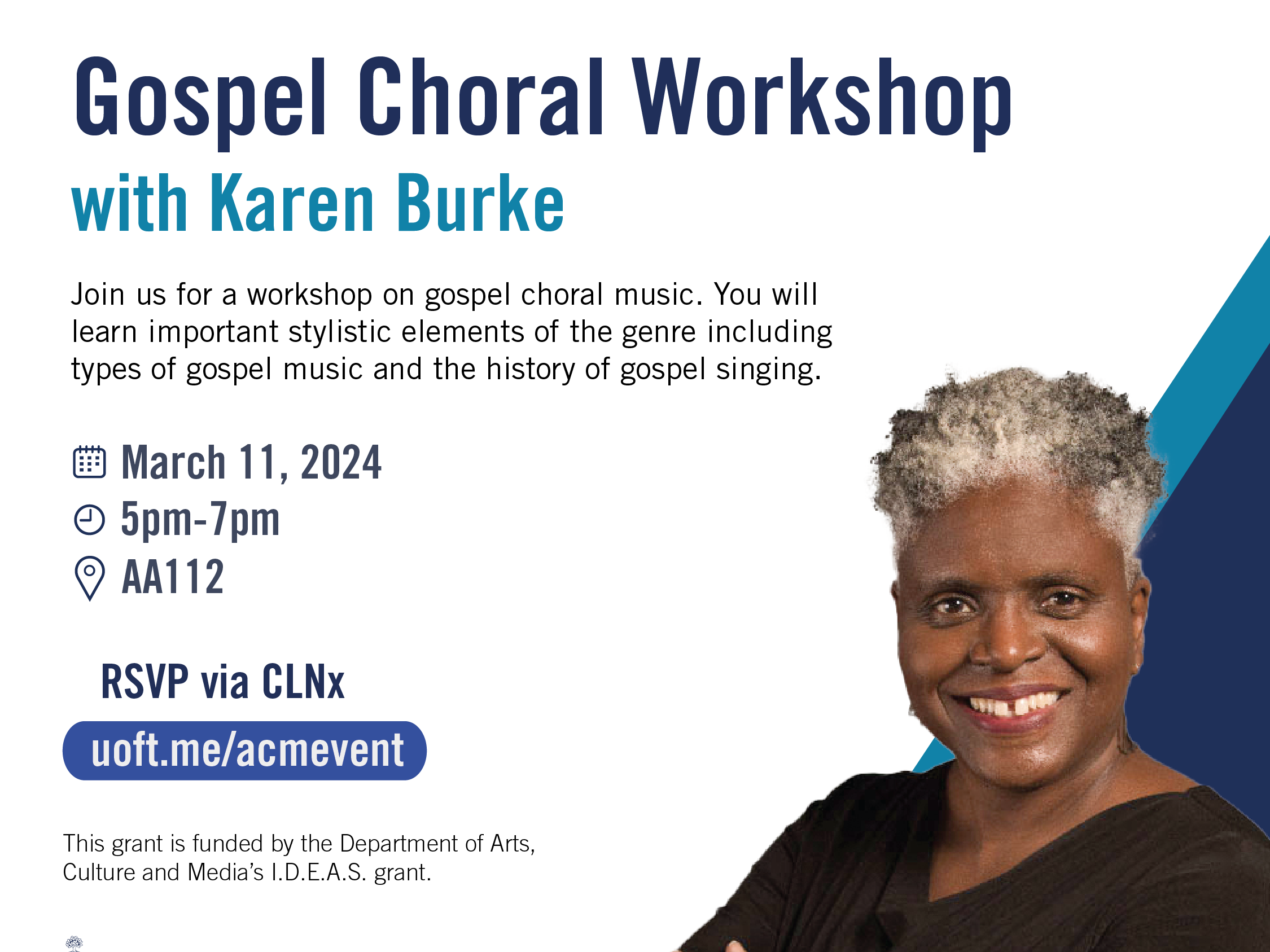 Gospel Choral Workshop with Karen Burke headshot on the bottom right