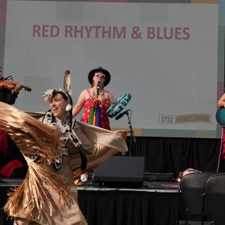 Red Rhythm and Blues band performing on stage