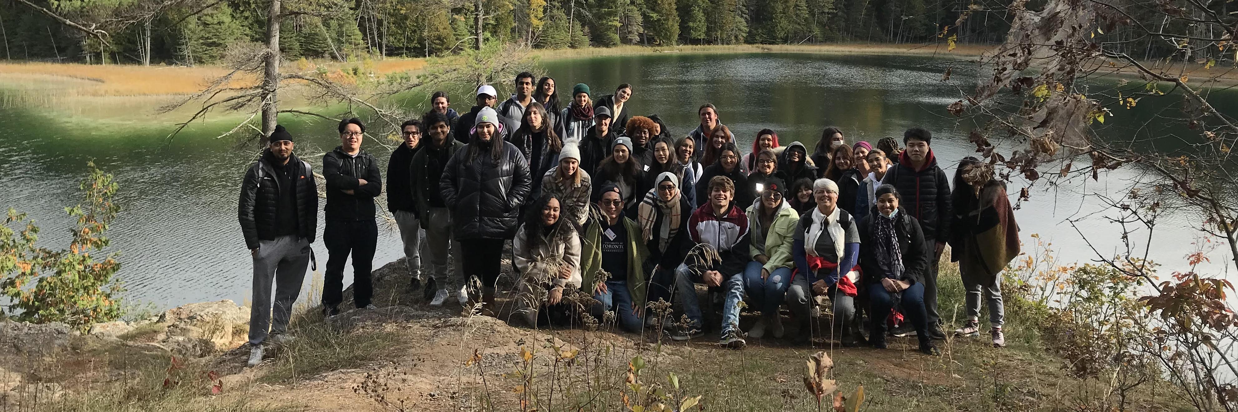 Students by a lake in Petroglyphs Provincial Park