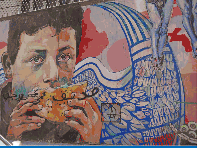 mural art of a boy eating