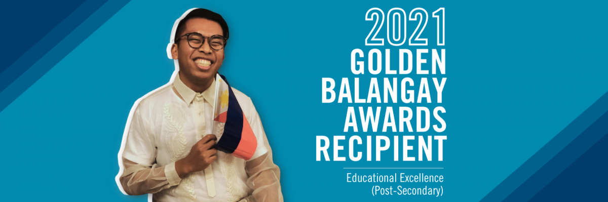 Alfonso Ralph Mendoza Manalo, the recipient of the Golden Balangay Award for Educational Excellence (Post-Secondary)