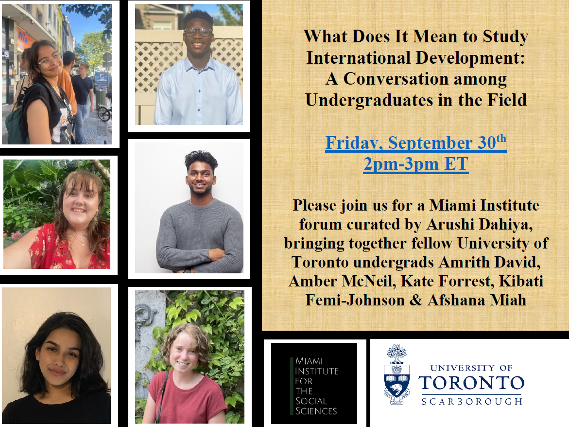 Poster of MISS-UTSC Student led discussion on 'what does it mean to study International Development