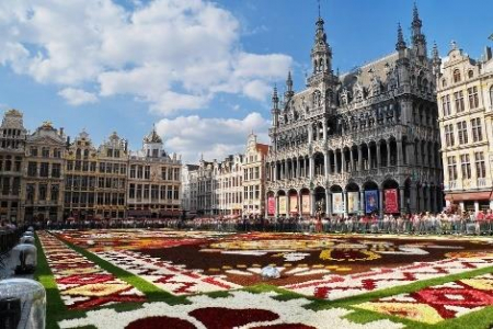 Beautiful European square with floral garden