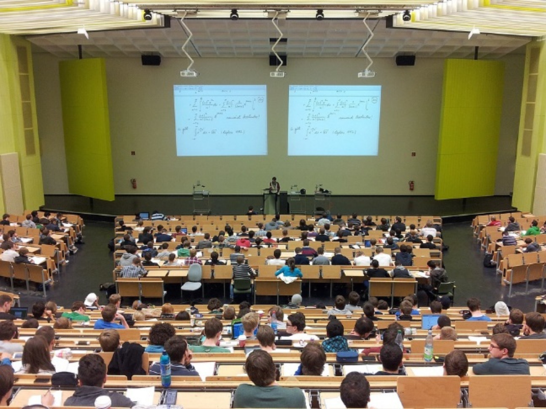 Students seated in a lecture hall