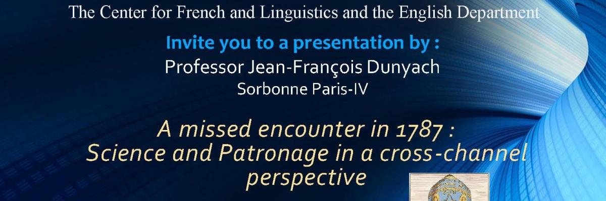 Oct 18: Speaker from Paris-Sorbonne University Professor Jean-Francois Dunyach  