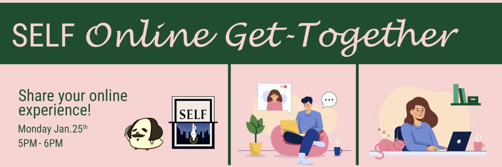 SELF Online Get Together: Cartoon characters & SELF logos invite you to join