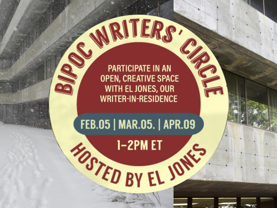 winter and spring views of the H-Wing from the valley trail: BIPOC writers' circle logo