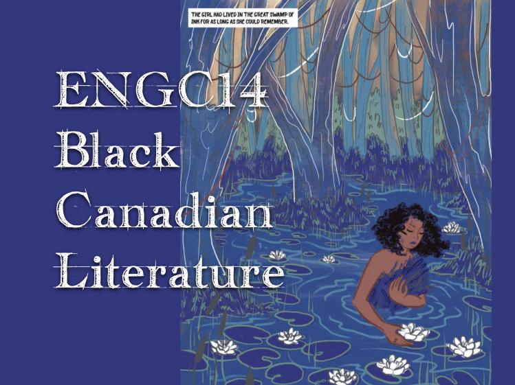 C14 Black Canadian Literature with purple-toned swamp illustration by April de la Noche