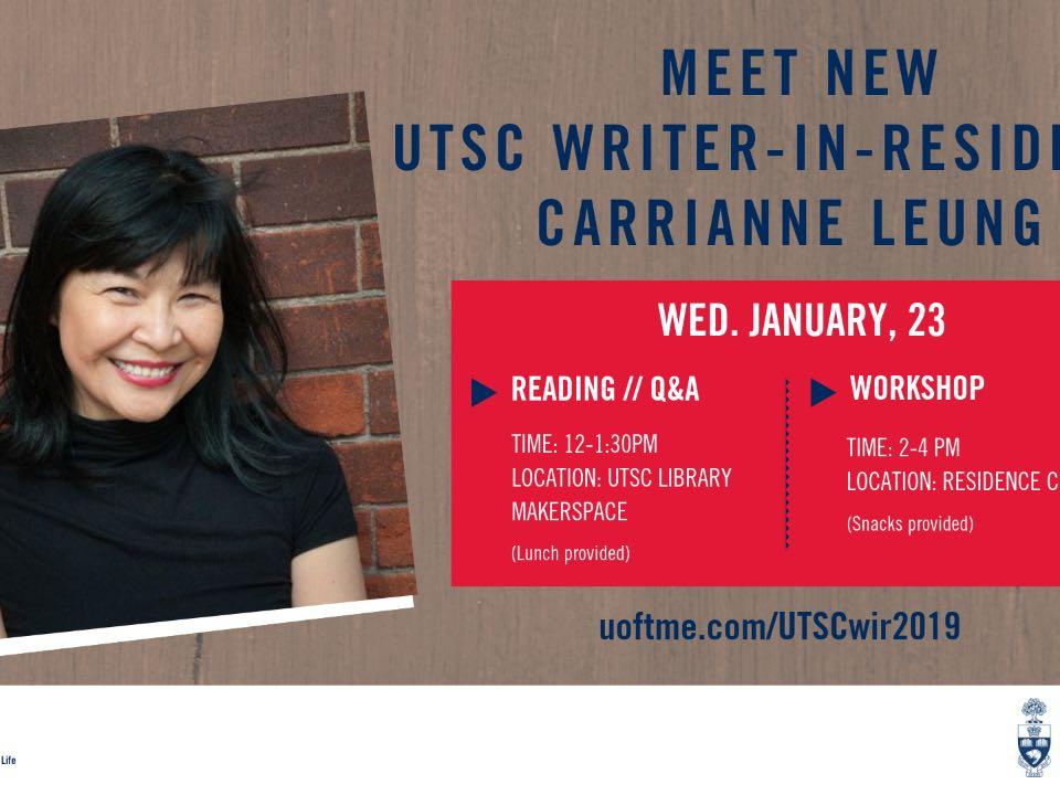 Jan 23: Meet our Writer in Residence, Carrianne Leung