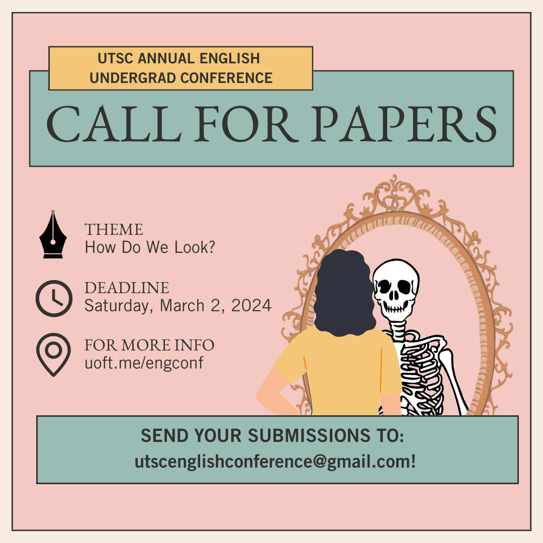 CFP promo image: a person looks into an elaborate mirror with a skeleton looking back. Undergraduate Conference submission details (as given in page below)