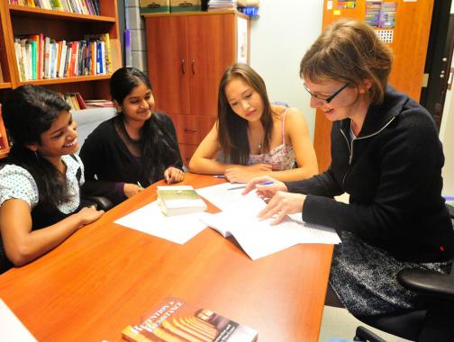 Prof. Sarah King teaching a small group of students