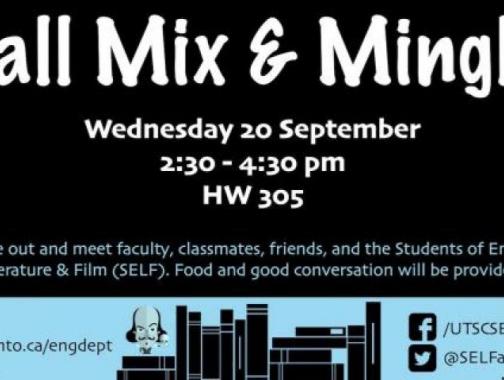 Wednesday 20 September 2017 from 2:30-4:30 in HW305. Come out and meet faculty, classmates, friends, and the Students of English Literature and Film (SELF). Food and good conversation will be provided.