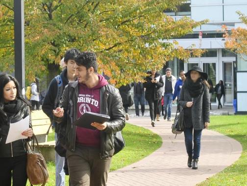 students walking on a path at UTSC