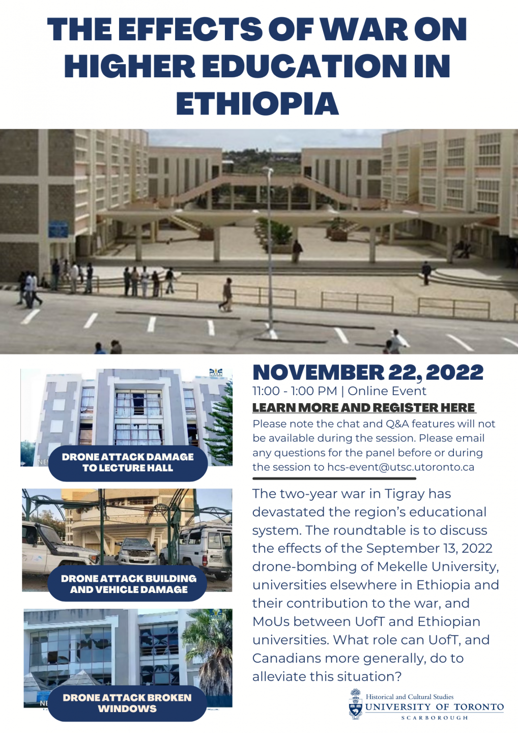 Event Poster for The Effects of War on Higher Education in Ethiopia Round Tableon November 22, 2022
