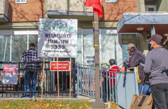A line outside a food bank in Toronto during the pandemic