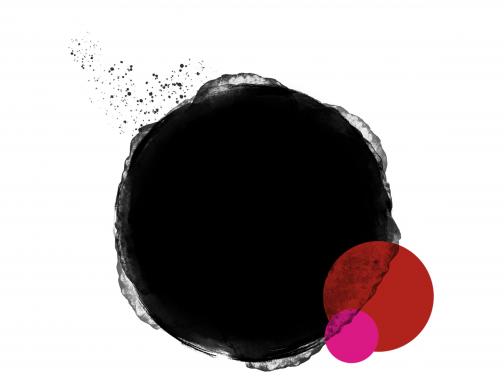 CGDS logo, a black ink dot with two smaller red and pink dots