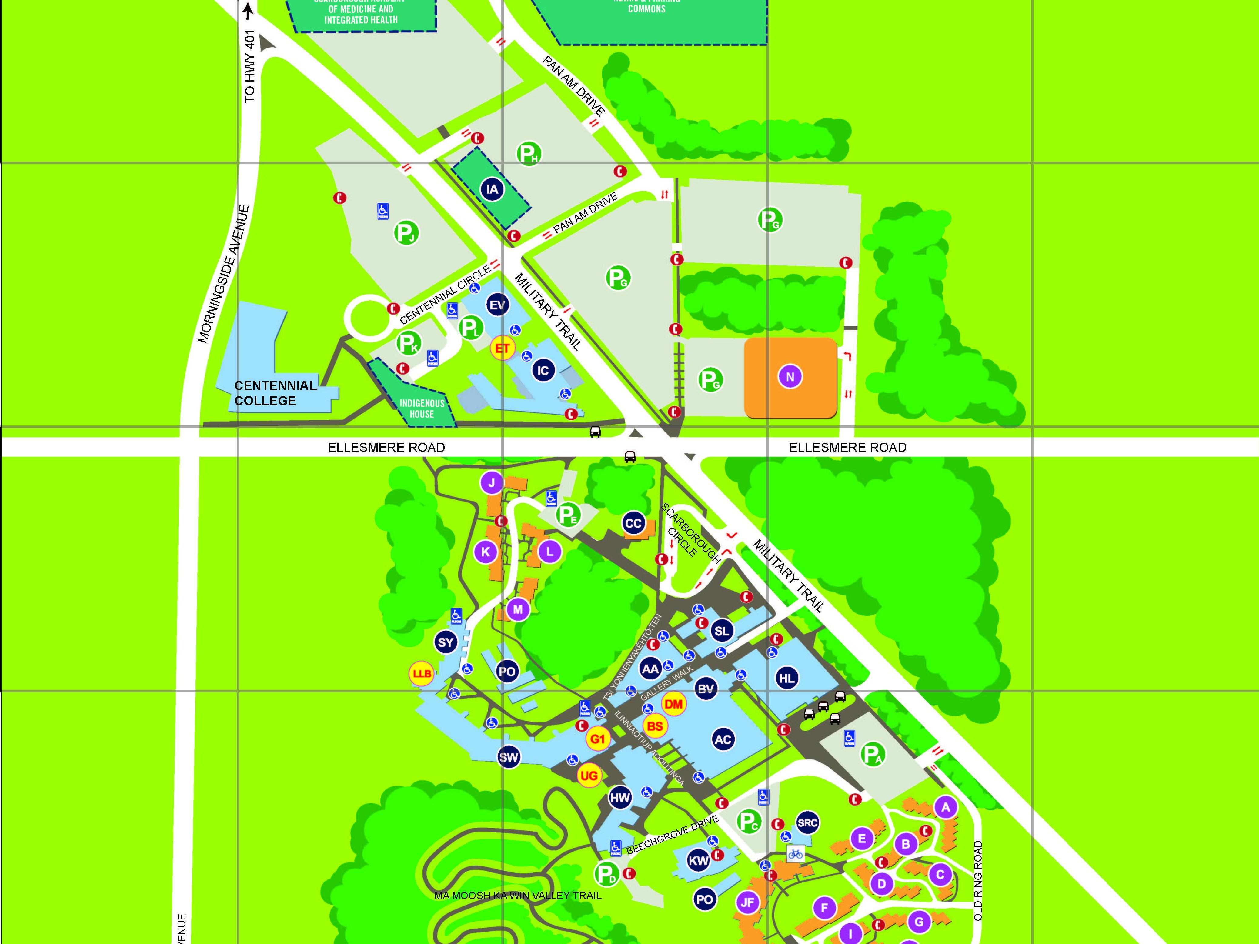 A section of the University of Toronto Scarborough campus map