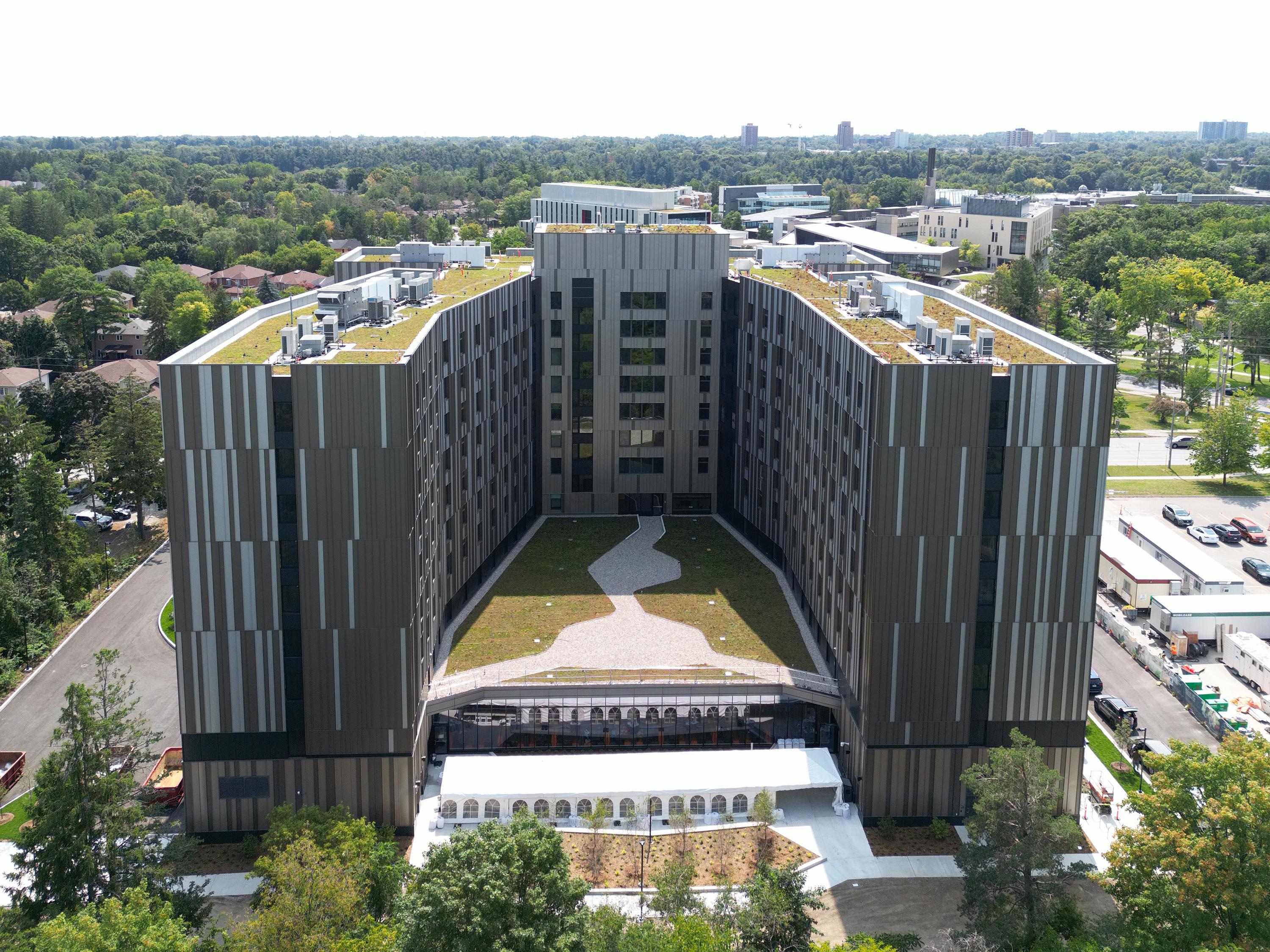 An aerial view of Harmony Commons, a new resident building at U of T Scarborough