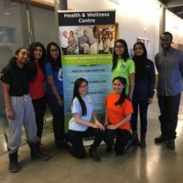 health and wellness centre banner with students