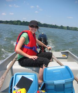 Masters student Lisa Sealock undertking field work during July 2007 in Frenchmans Bay. 