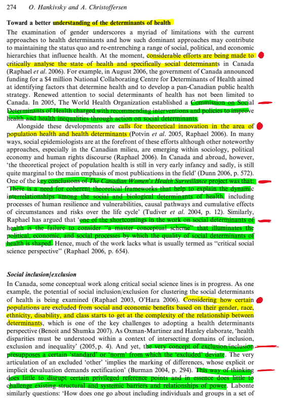 journal article showing various highlighted sentences