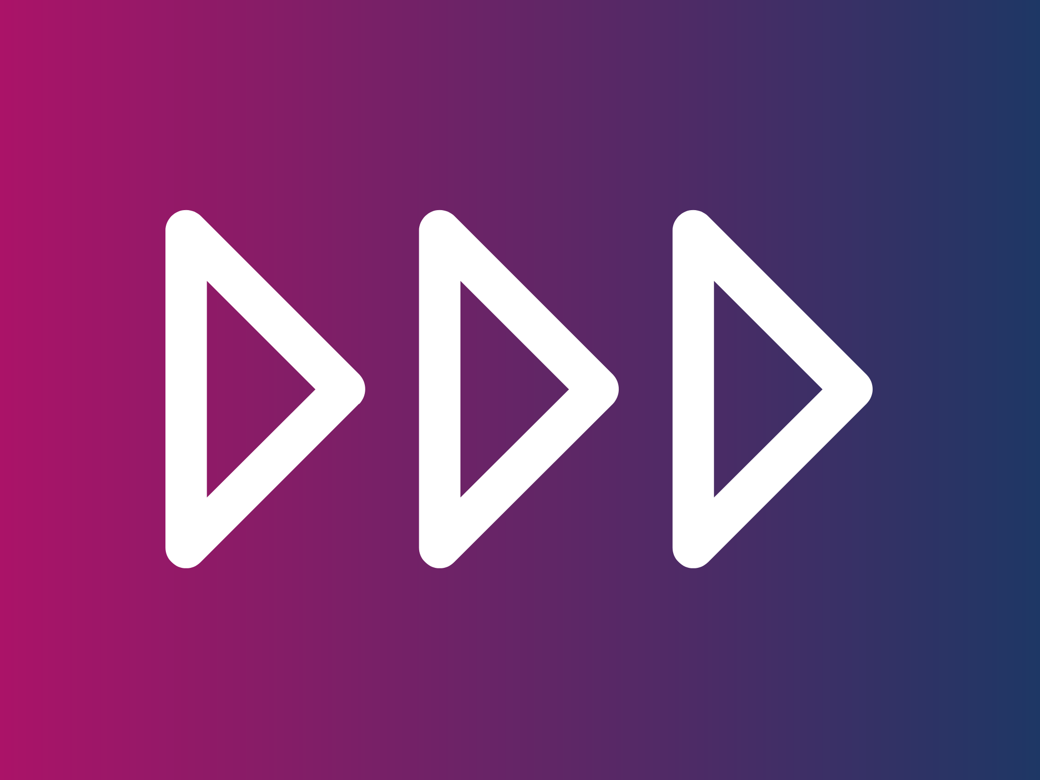 white play arrows facing right on pink and navy gradient background