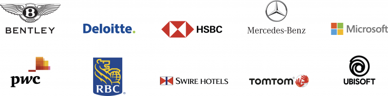 Logos of globally recognized brands including Bentley, Deloitte, and HSBC