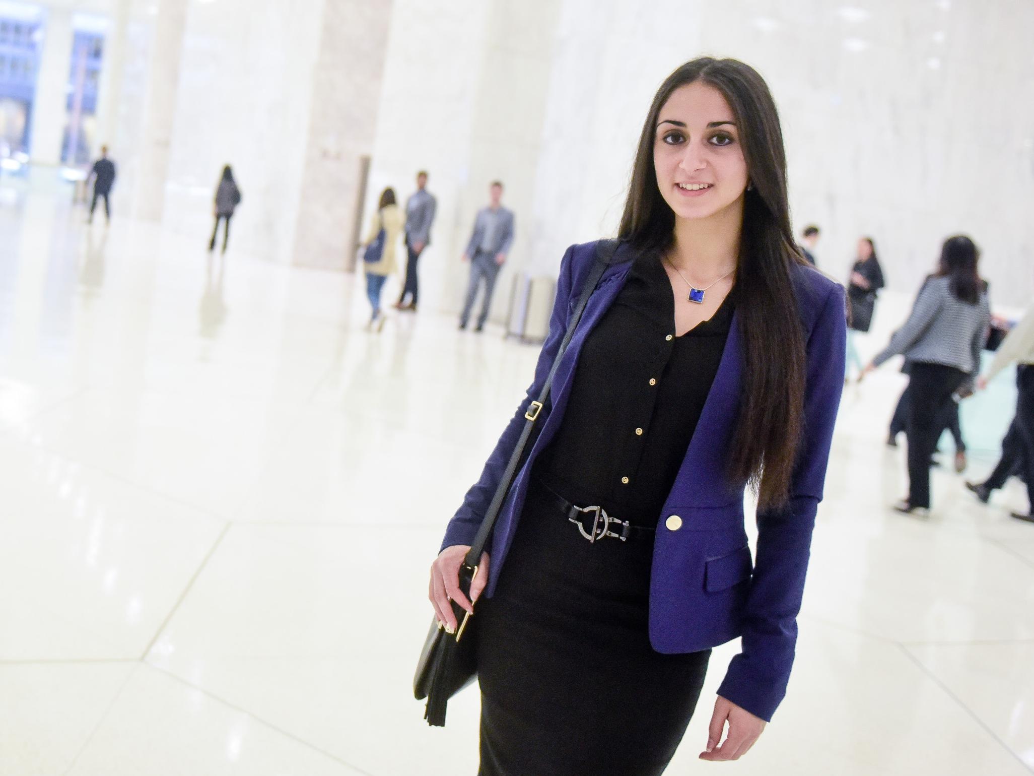 Management student Sabrina on co-op in the financial district.