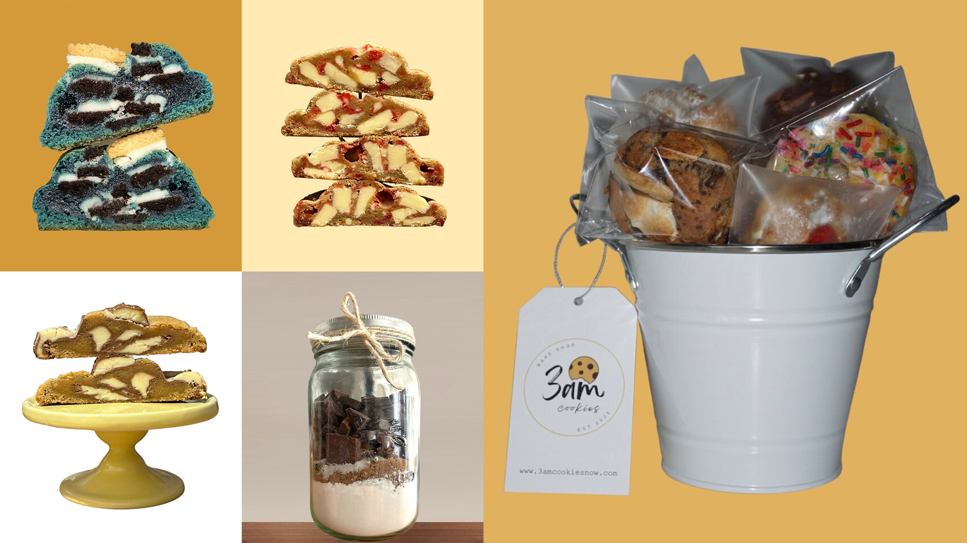 3am Cookies offers several products including seasonal treats, a cookie basket, a DIY cookie kit and more
