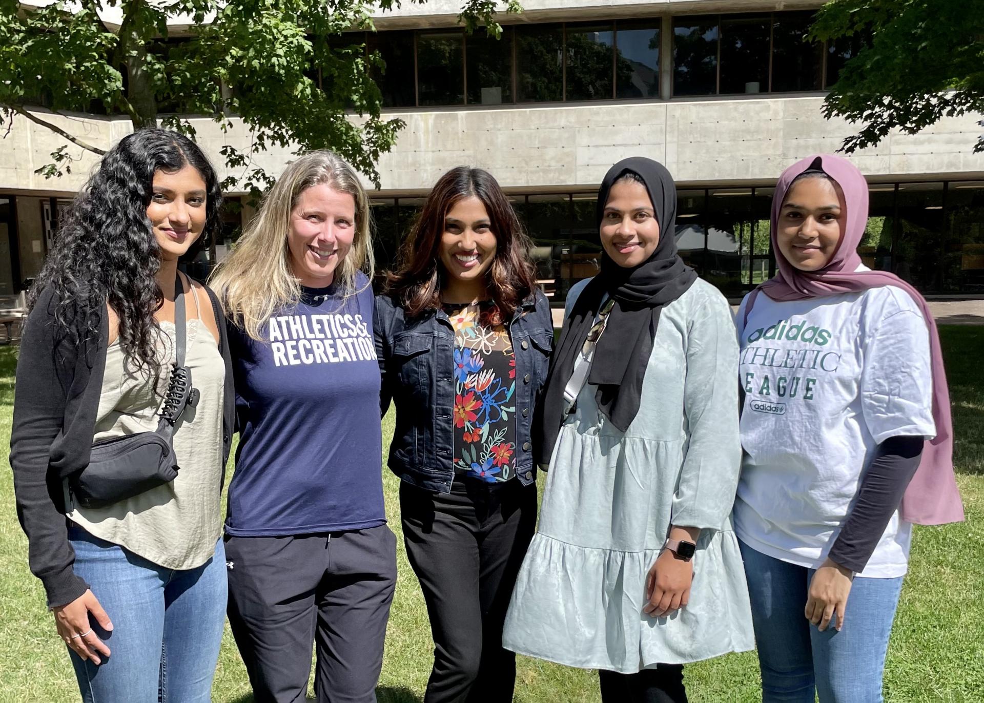Members of the healthy campus team (from left), Kitana Parmachand, former healthy campus administrator, Laurie Wright, fitness program co-ordinator in the department of athletics and recreation, Sheila John, Sarah Hussain, healthy campus co-ordinator and Easha Afrin, work-study student (Submitted photo). 