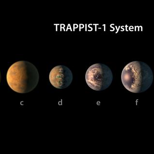 An artist's concept shows what each of the TRAPPIST-1 planets may look like, based on available data about their sizes, masses and orbital distances. Image courtesy NASA/JPL-Caltech
