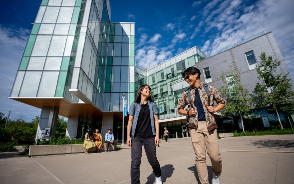 Students walking outside the Instructional Centre at U of T Scarborough