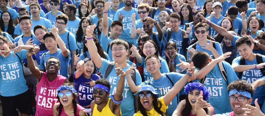 Students at U of T Scarborough orientation, wearing "We the East" shirts