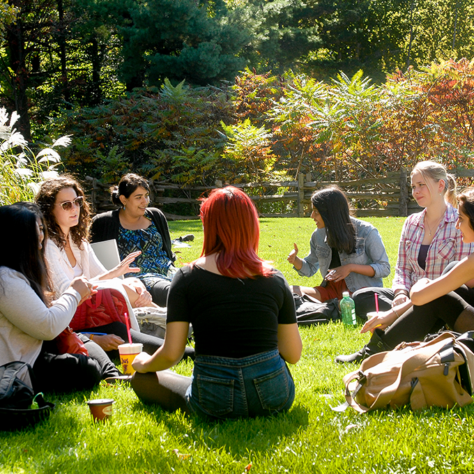 UTSC students sitting in a circle outside