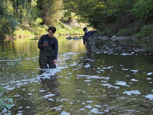 Two students working in the UTSC Valley River