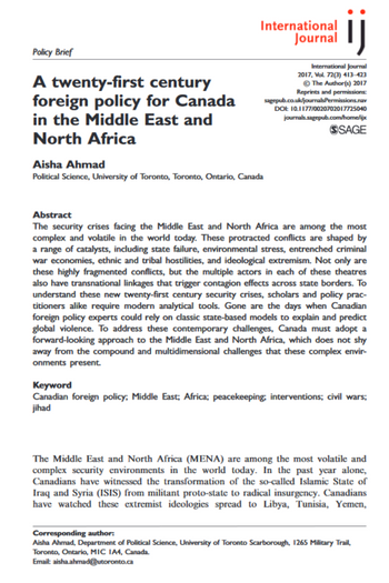 A twenty-first century foreign policy for Canada in the Middle East and North Africa