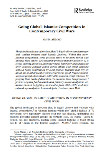 Going Global: Islamist Competition in Contemporary Civil Wars