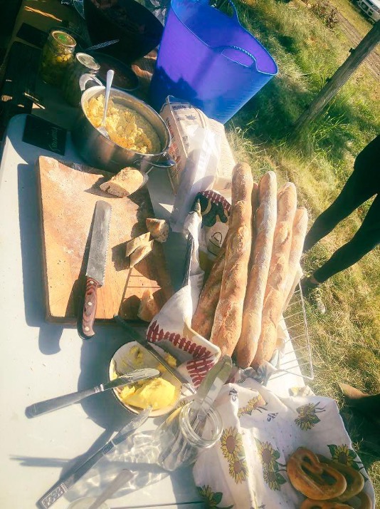 Photo of locally prepared bread, butter, and pretzels