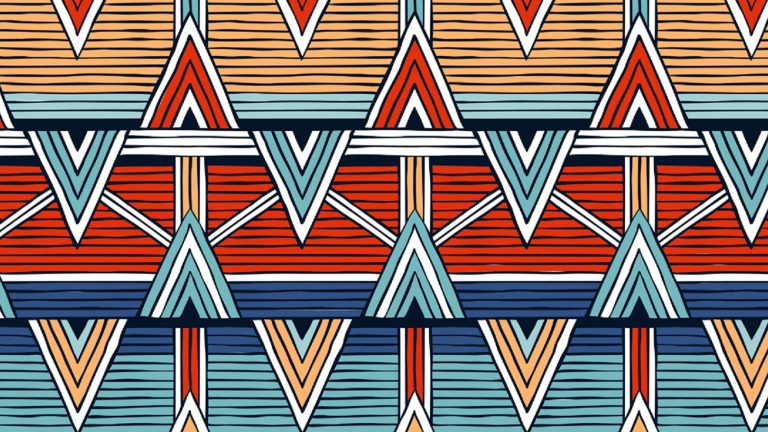 Pattern with lines and arrows in teals, blues, and oranges, with a southwest feel