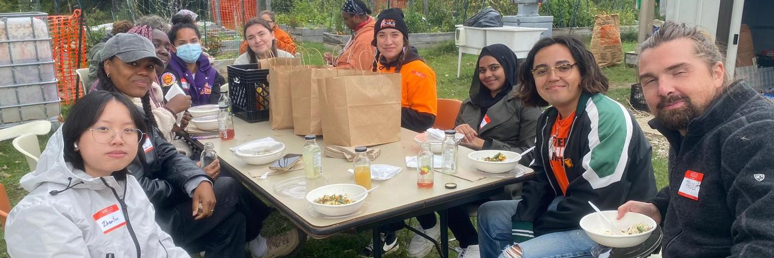 Students enjoy lunch at Indigenous Garden